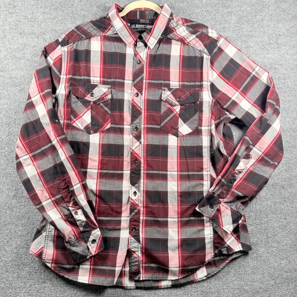 Plaid Button Up Shirt XXL LS Roll Tab Quilted Y2K Skater Grunge Western Rugged‎